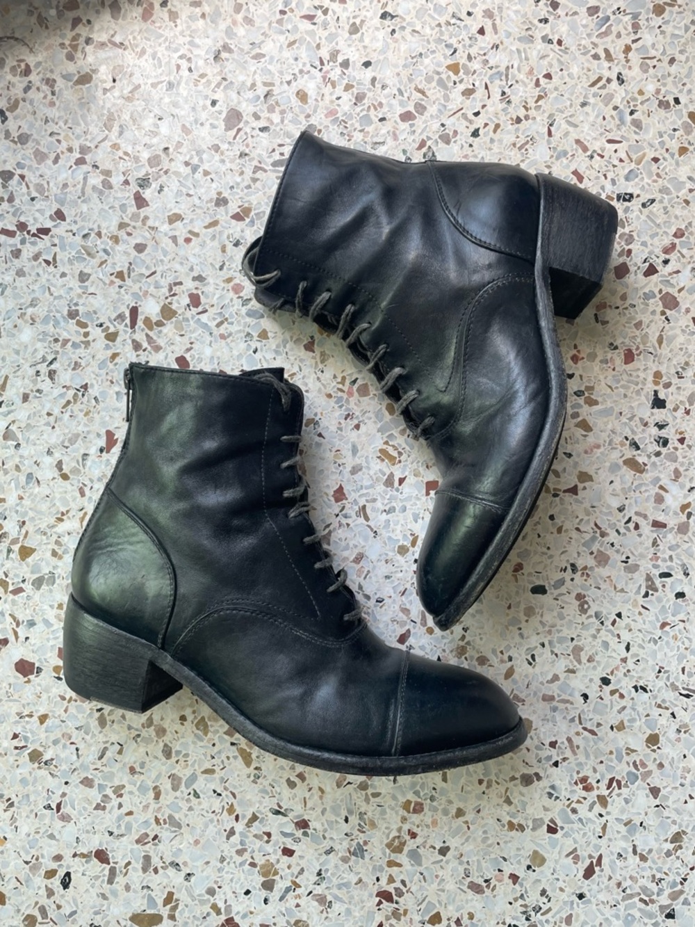 Shoto, Handmade In Italy , Ankle Combat Heel Boots In Black W 37.5